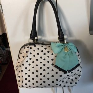 Used Betsey Johnson cream & black polkadot purse